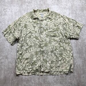 Breakwater Resort Shirt Men XL Green Floral Tropical Leaf Hawaiian Rayon